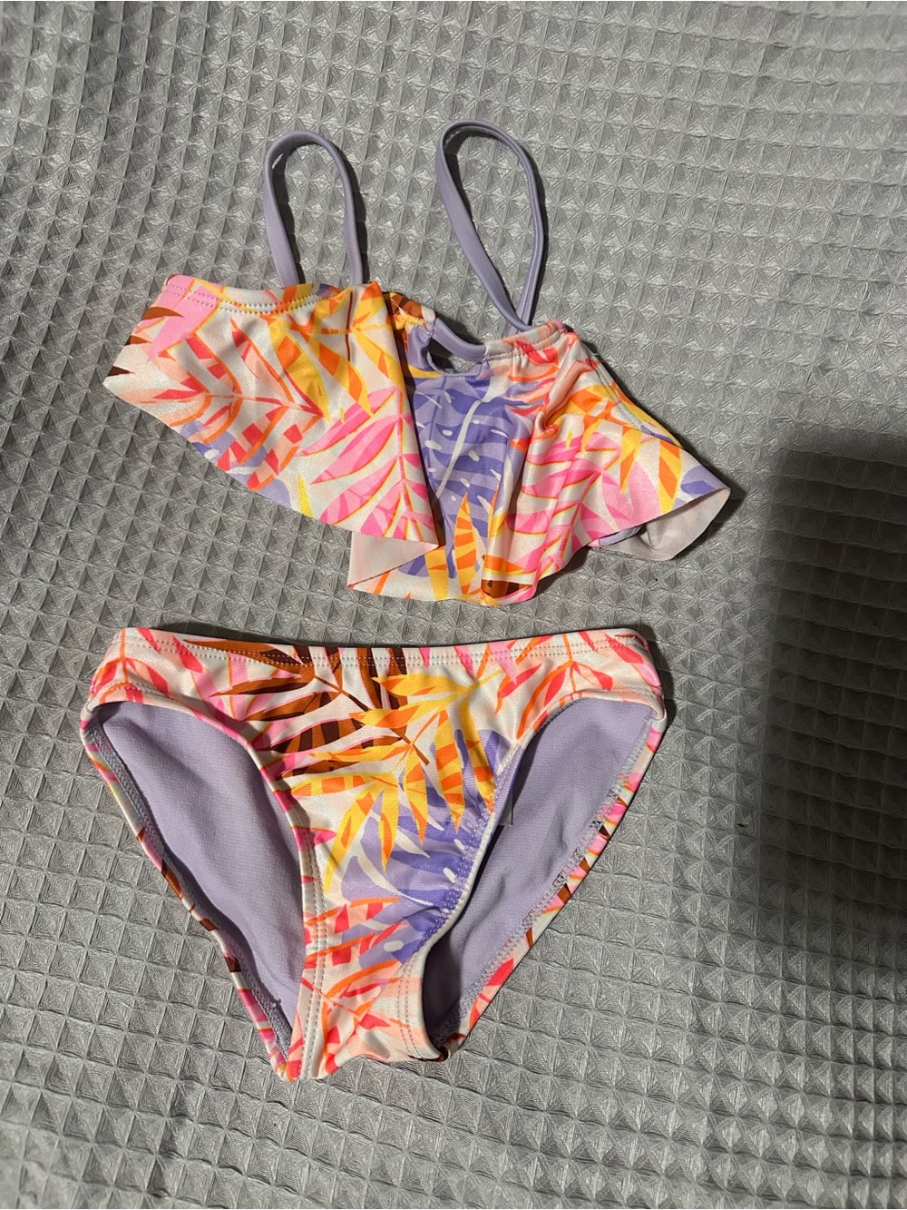 wonder nation Lavender Pink Yellow Tropical Ruffle Two-Piece Swim Set